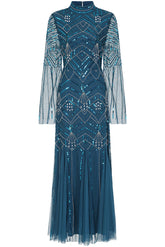 Adelia Blue Embellished Maxi Dress