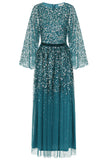Adeline Blue Cape Sleeve Sequin Maxi Dress