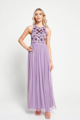 Aeris Lilac Floral Embellished Maxi Dress