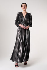 Alberta Metallic Charcoal Pleated Maxi Dress