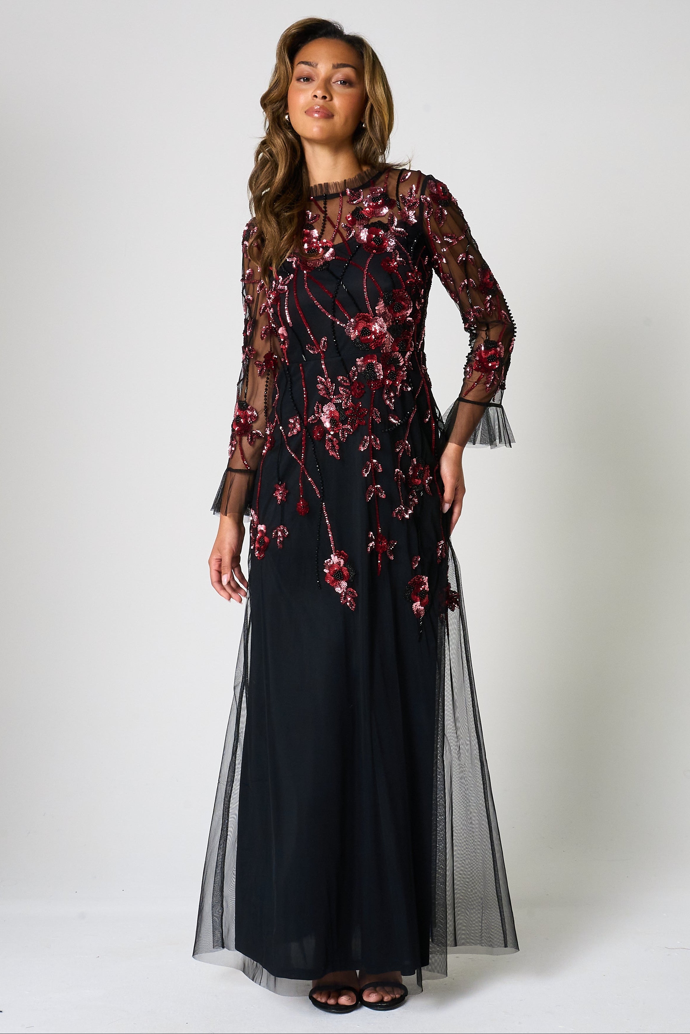 Aliza Black Floral Embellished Maxi Dress Frock and Frill Aliza Black Floral Embellished Maxi Dress Frock and Frill