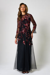 Aliza Black Floral Embellished Maxi Dress