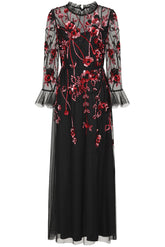Aliza Black Floral Embellished Maxi Dress