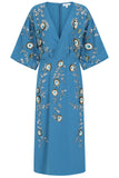 Alyssa Blue Floral Embellished Midi Dress