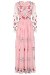 Anara Pink Floral Embroidered Maxi Dress