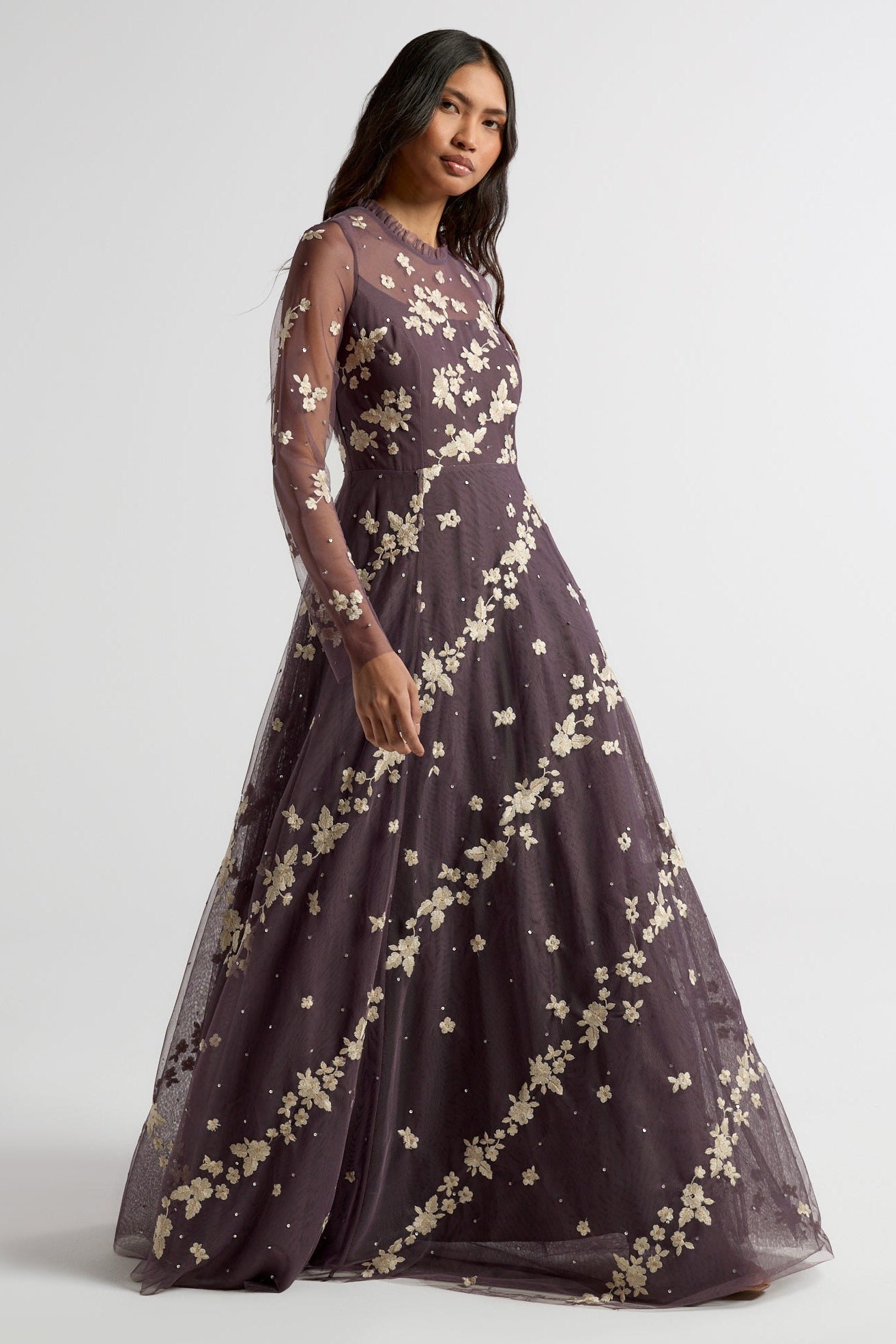 anastasia purple dress Anastasia Purple Floral Embroidered Maxi Dress – Frock and Frill