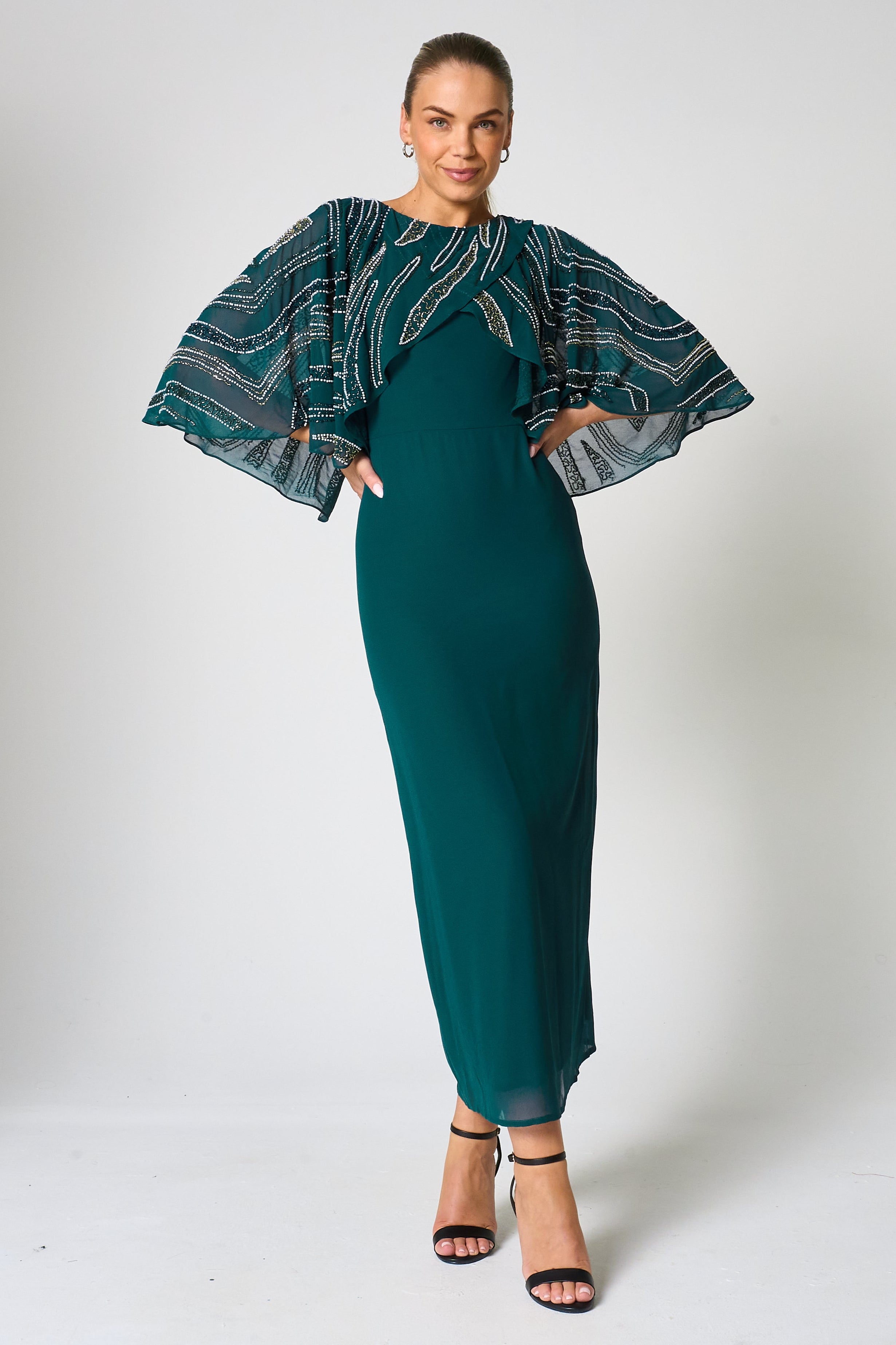 Anna Green Embellished Cape Detail Midaxi Dress Frock and Frill Anna Green Embellished Cape Detail Midaxi Dress Frock and Frill