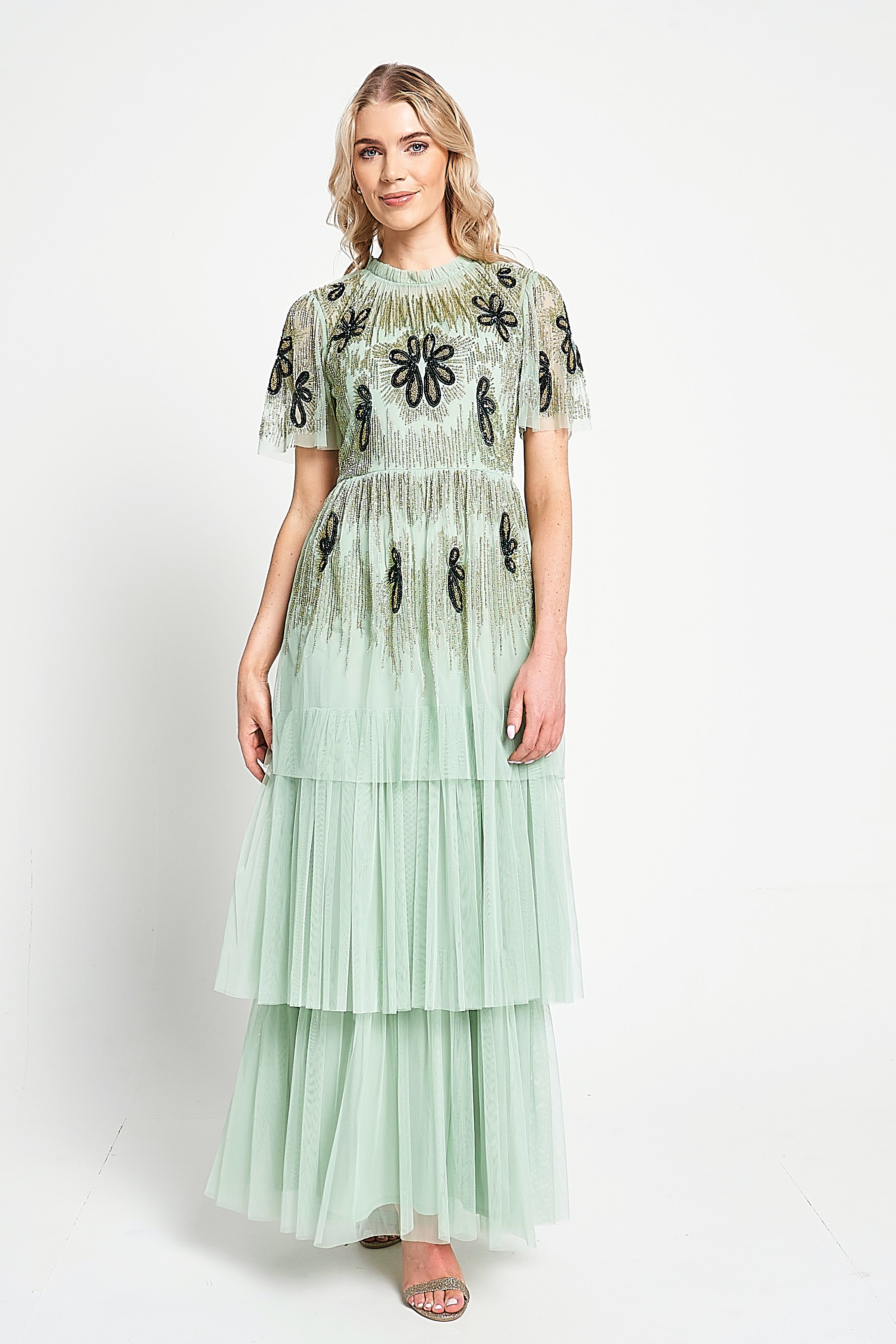 Annabel Pale Green Floral Embellished Maxi Dress Frock and Frill Annabel Pale Green Floral Embellished Maxi Dress Frock and Frill