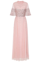 Annie Sequin Maxi Dress with Sweetheart Neckline - Pink