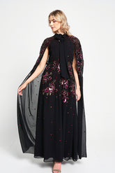 Anya Black Embellished Cape Sleeve Maxi Dress