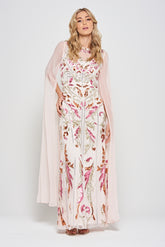 Aurelia Shell Embellished Cape Sleeve Maxi Dress