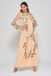 Aviana Floral Embroidered Maxi Dress - Almond