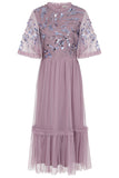 Belinda Lilac Embellished Bodice Midi Dress