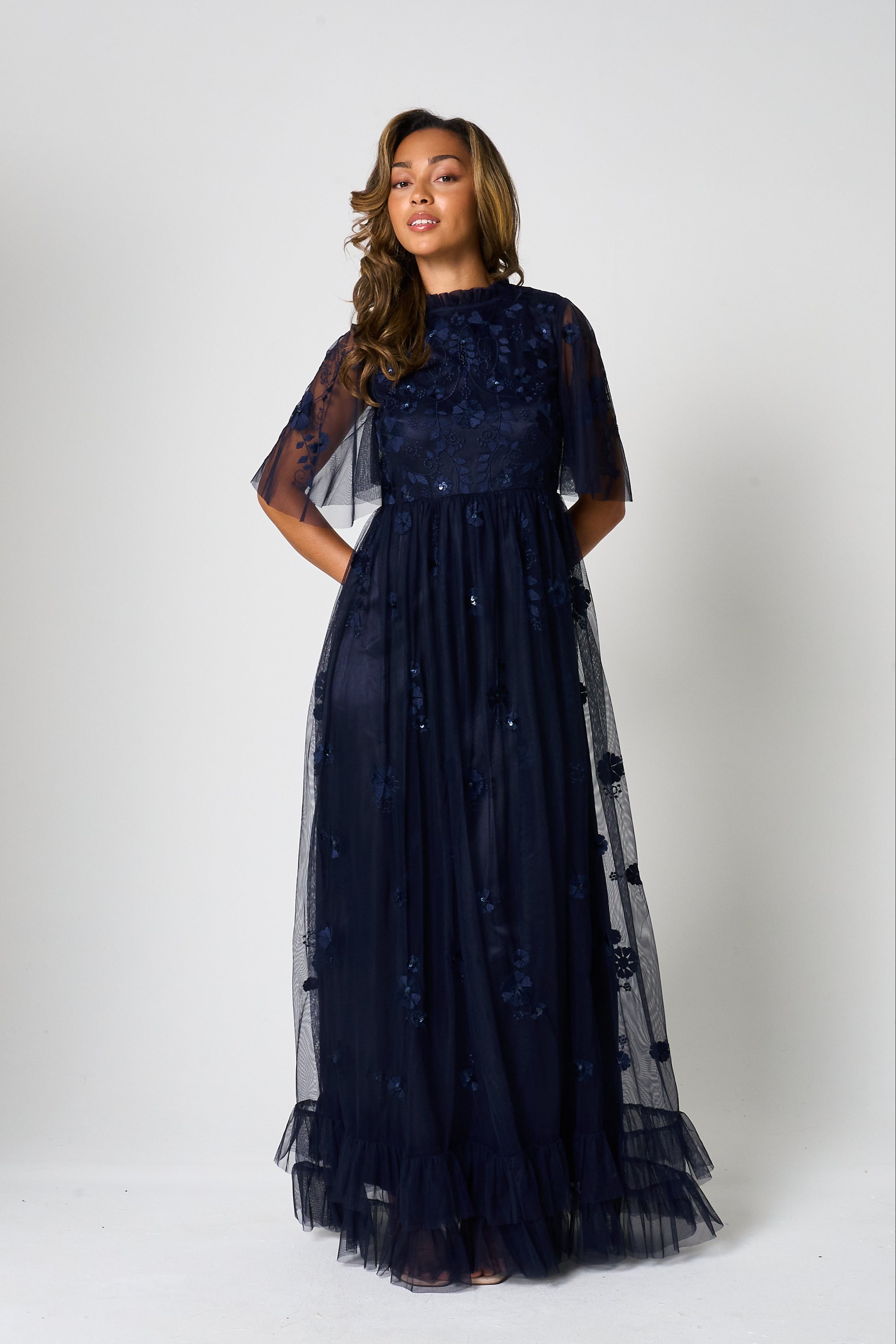 Callie Navy Floral Embroidered Maxi Dress Frock and Frill Callie Navy Floral Embroidered Maxi Dress Frock and Frill