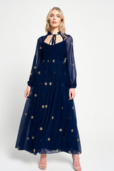 Cassia Navy Floral Embroidered Maxi Dress