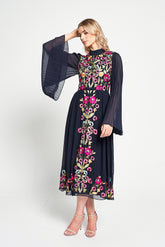 Cerelia Navy Floral Embroidered Midi Dress