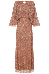 Charlotte Rose Gold Sequin Maxi Dress with Cape Detail