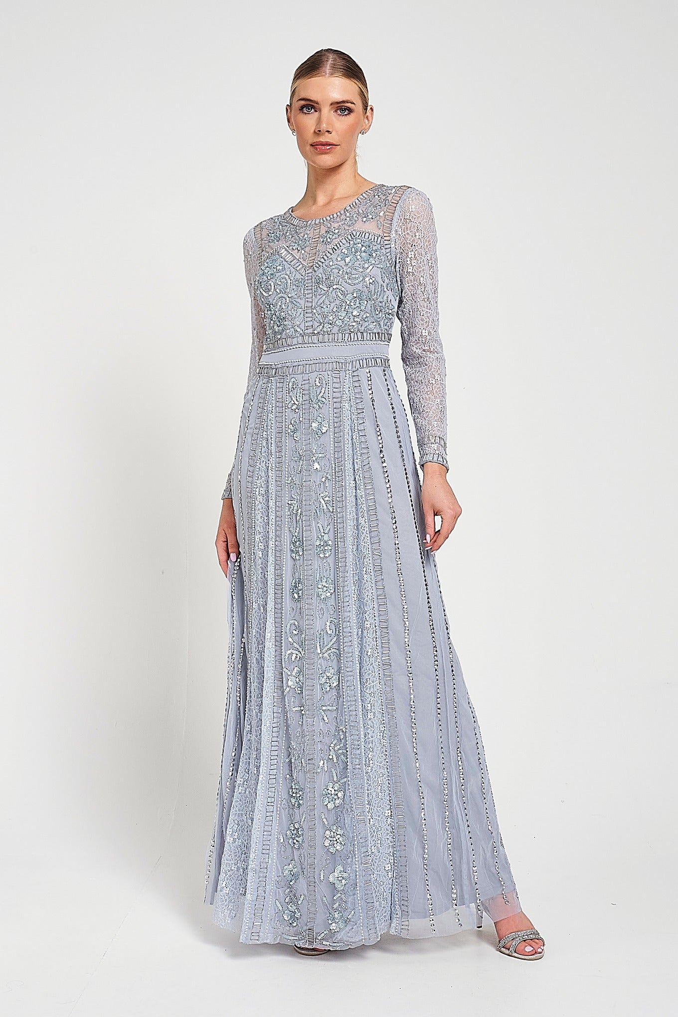 Daphne Grey Embellished Maxi Dress – Frock and Frill
