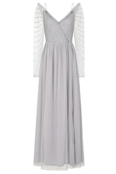 Denise Cold Shoulder Embellished Maxi Dress Grey