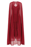Dorothy Burgundy Sequin Midi Dress with Detachable Cape