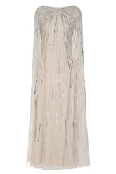 Edna Nude Sequin Cape Sleeve Maxi Dress