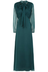 Elaine Green Tie Neck Maxi Dress