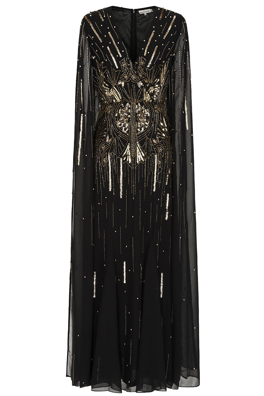 Elara Black Embellished Cape Sleeve Maxi Dress Frock and Frill Elara Black Embellished Cape Sleeve Maxi Dress Frock and Frill