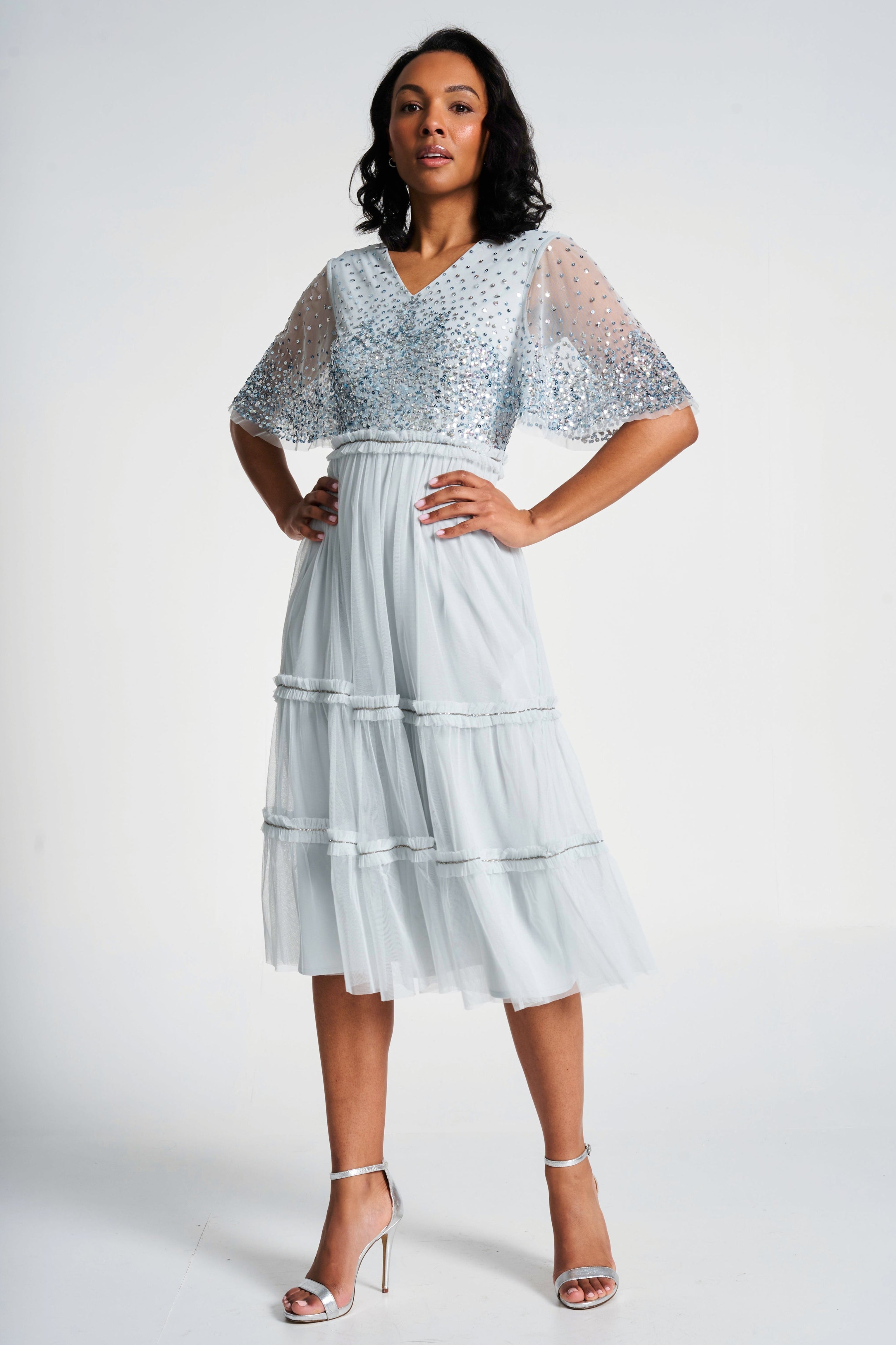 Eliza Ether Blue Sequin Midi Dress Frock and Frill Eliza Ether Blue Sequin Midi Dress Frock and Frill