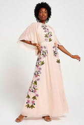 Frock & Frill Elliana blush embroidered maxi dress with cape detail