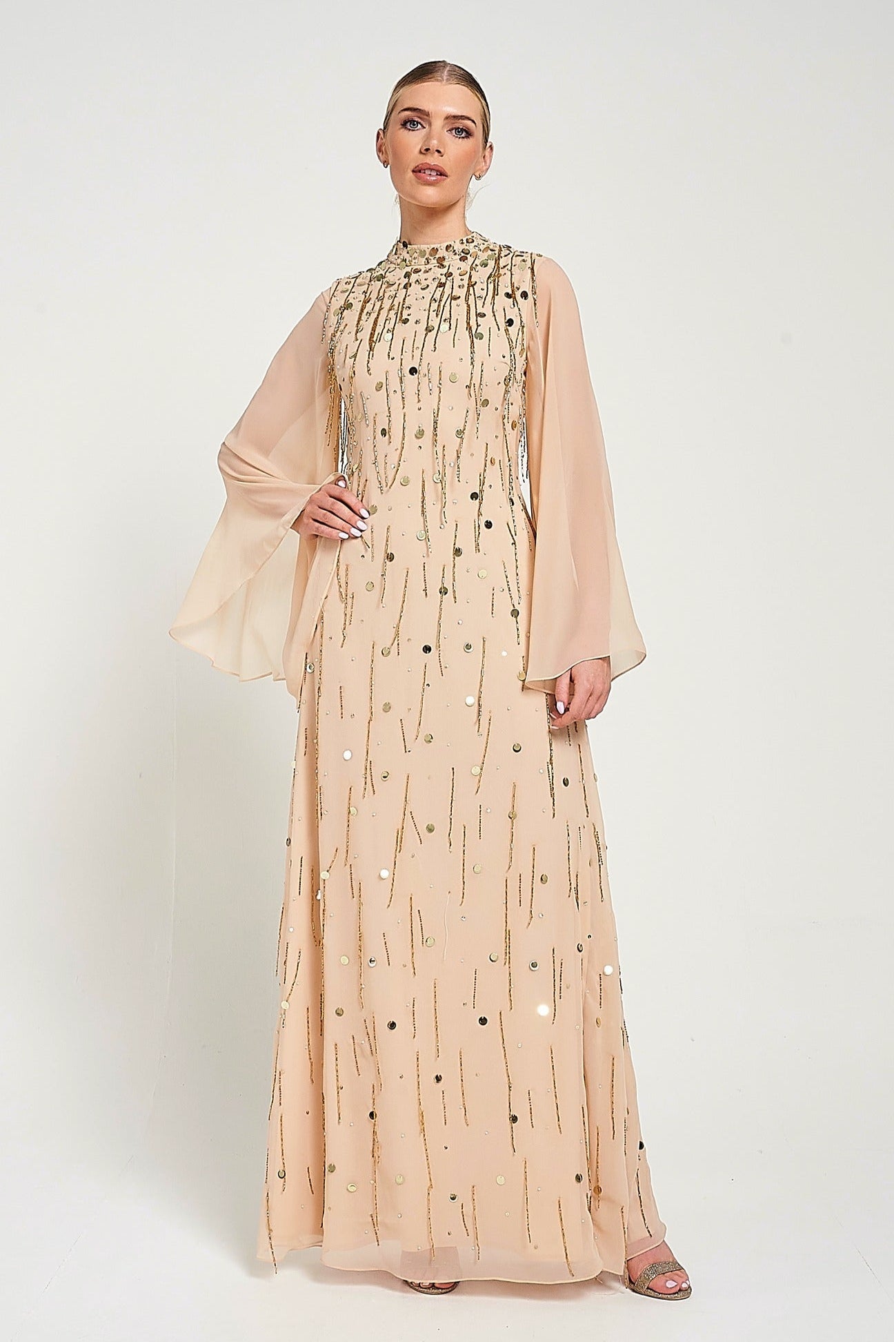 Faye Nude Gold Embellished Maxi Dress Frock and Frill Faye Nude Gold Embellished Maxi Dress Frock and Frill