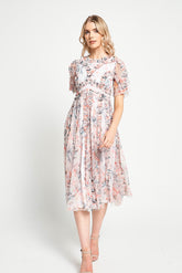 Florentina Floral Print Ruffled Midi Dress - Cream