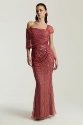 Gabrielle rose pink one-shoulder embellished maxi dress