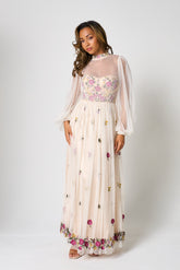 Gaia Champagne Floral Embroidered Maxi Dress