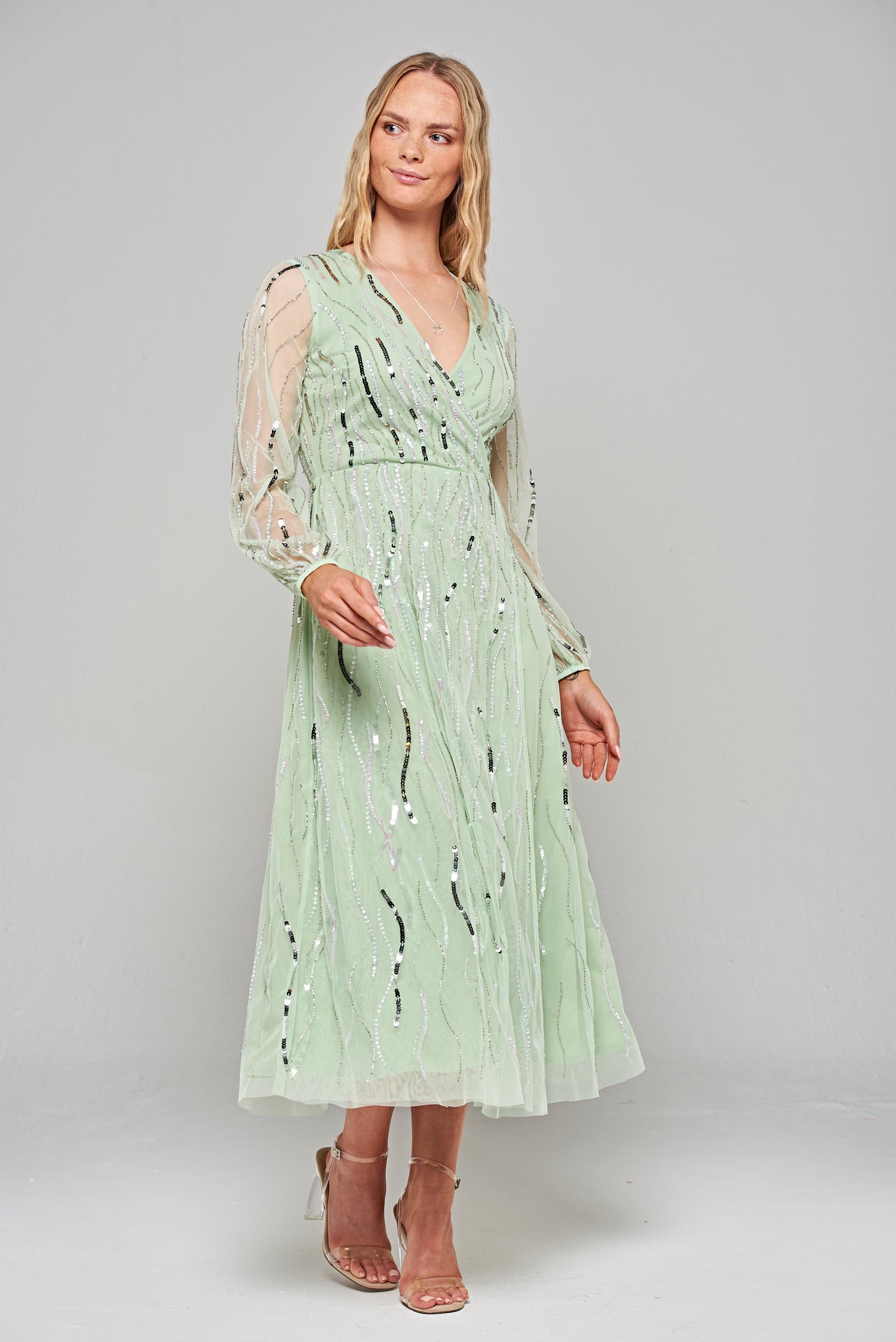 Geneva Green Sequin Midi Dress Frock and Frill Geneva Green Sequin Midi Dress Frock and Frill