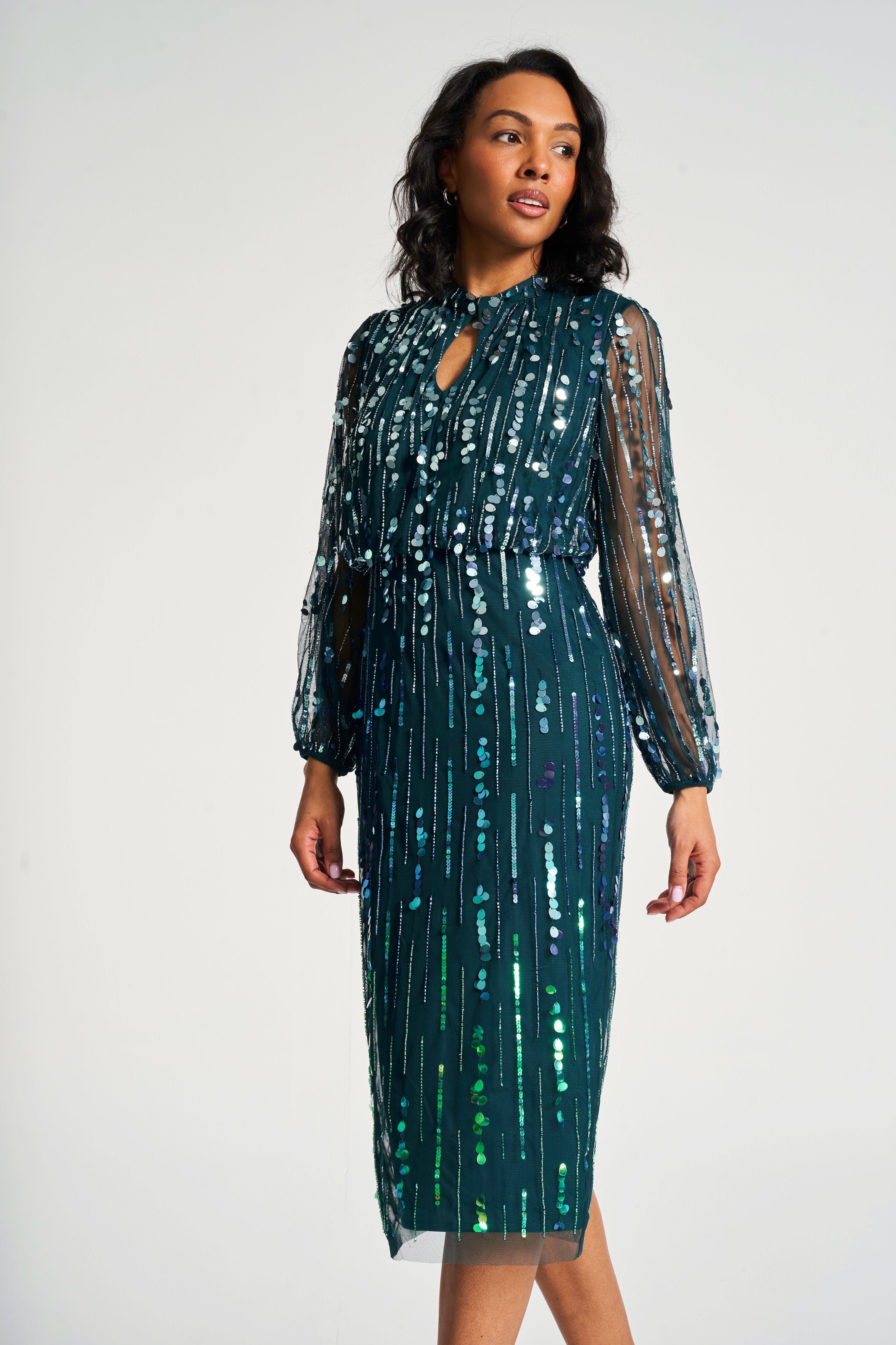 Gianna Green Ombre Sequin Midi Dress Frock and Frill Gianna Green Ombre Sequin Midi Dress Frock and Frill