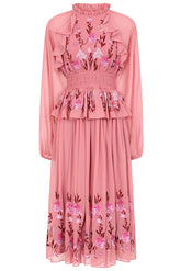 Gwenna Pink Floral Embroidered Midi Dress