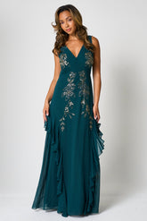 Hazel Green Floral Embellished Maxi Dress