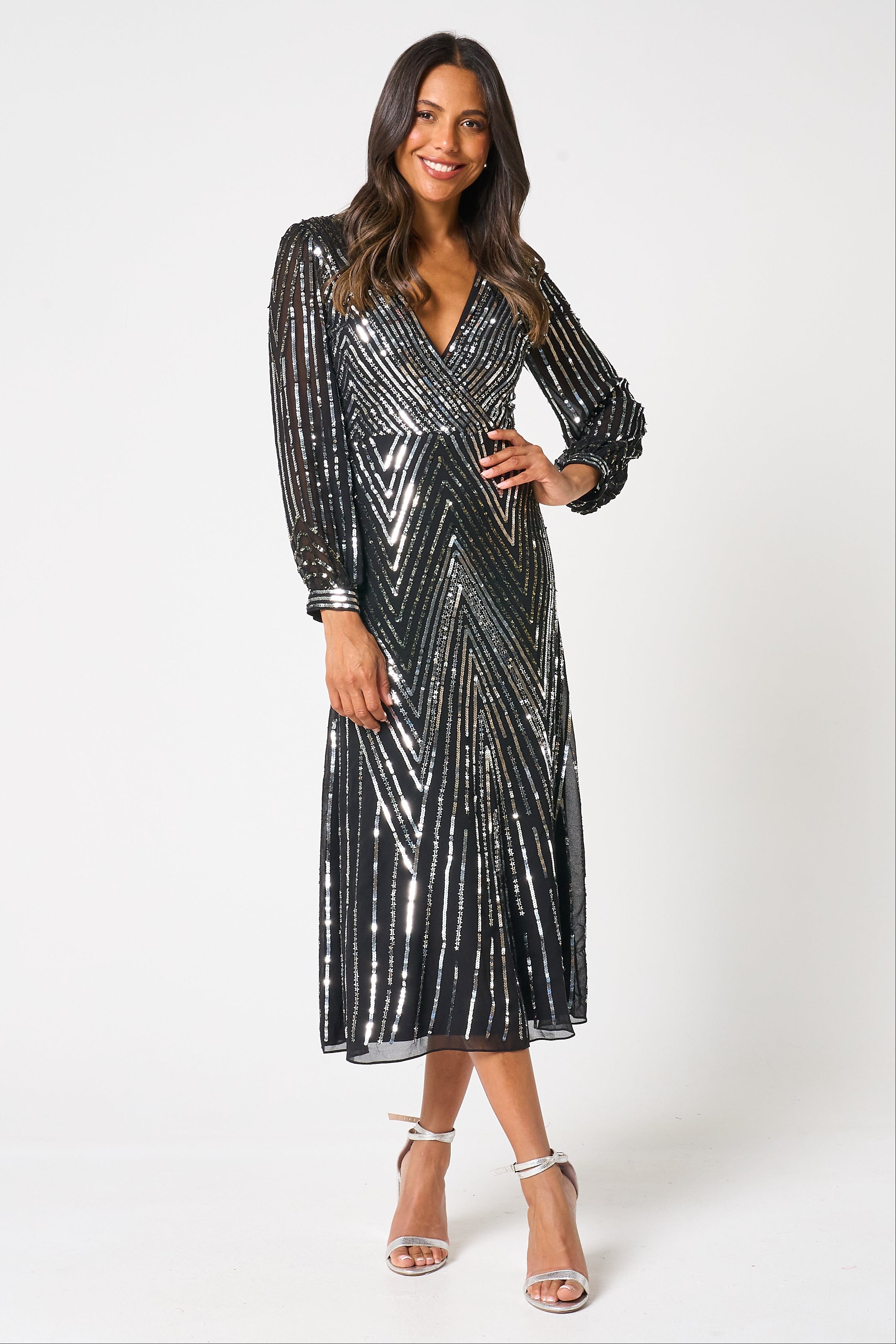 Hilda Black Sequin Midi Dress Frock and Frill Hilda Black Sequin Midi Dress Frock and Frill