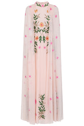 Ingrid Blush Floral Embroidered Cape Sleeve Maxi Dress