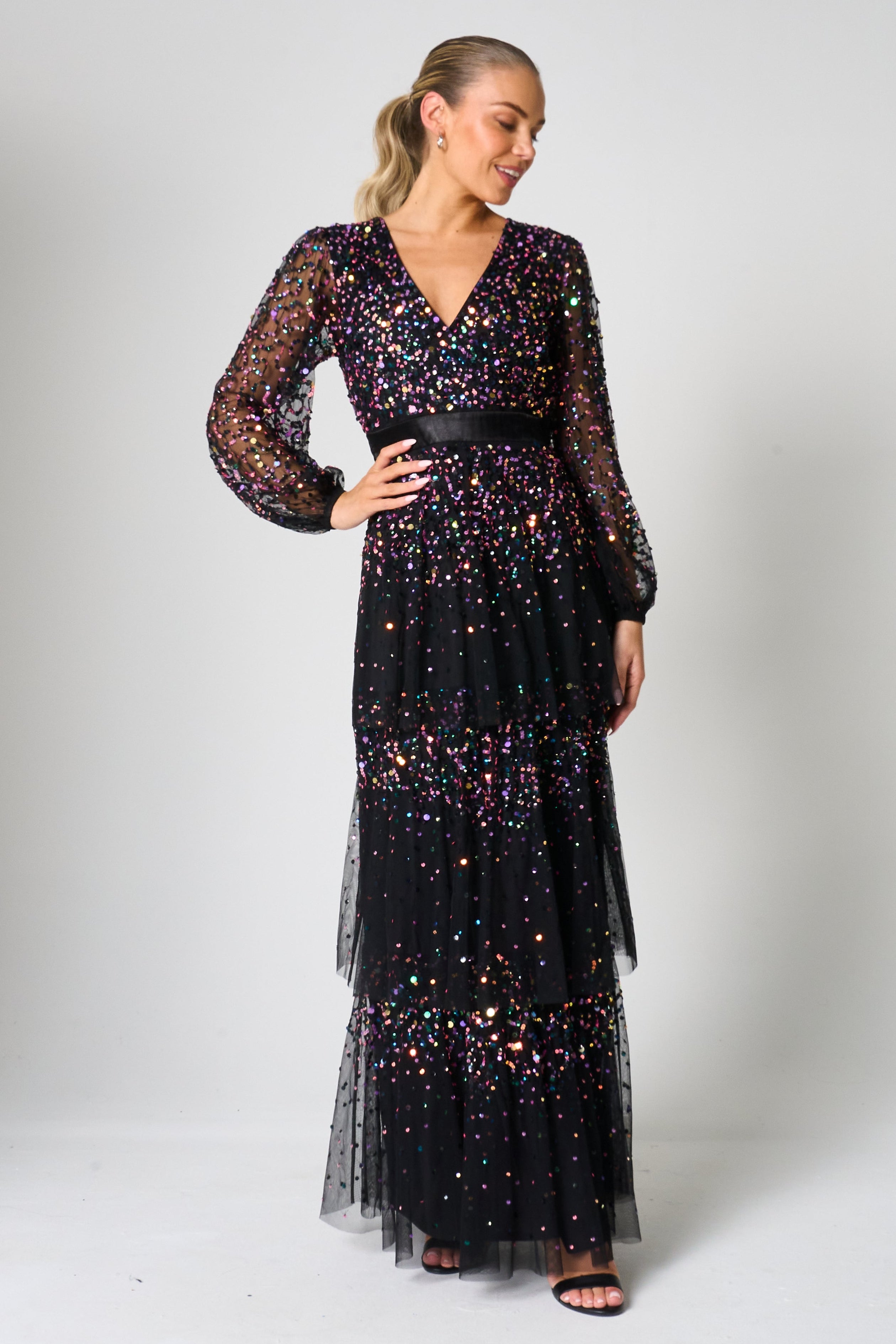Iris Black Iridescent Sequin Maxi Dress Frock and Frill Iris Black Iridescent Sequin Maxi Dress Frock and Frill
