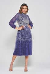 Jeanne Navy Embellished Midi Dress