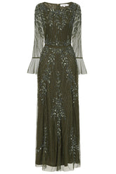 Jora Olive Green Embellished Maxi Dress