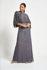 Judith Embellished Maxi Dress with Batwing Sleeves - Charcoal Grey