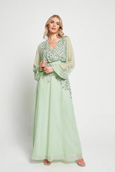 Kaira Pale Green Sequin Maxi Dress