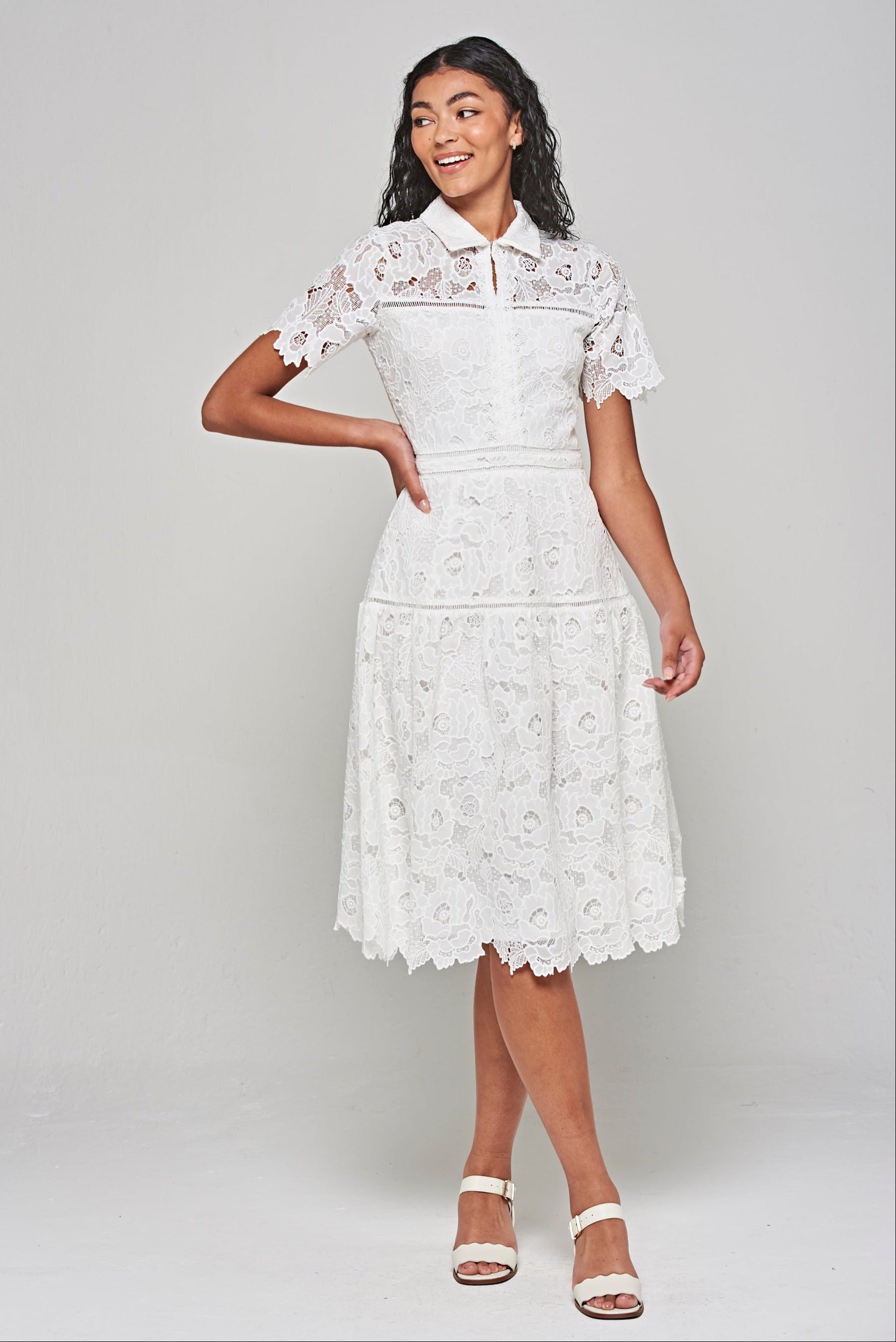 Kalina White Lace Shirt Dress - Main Image