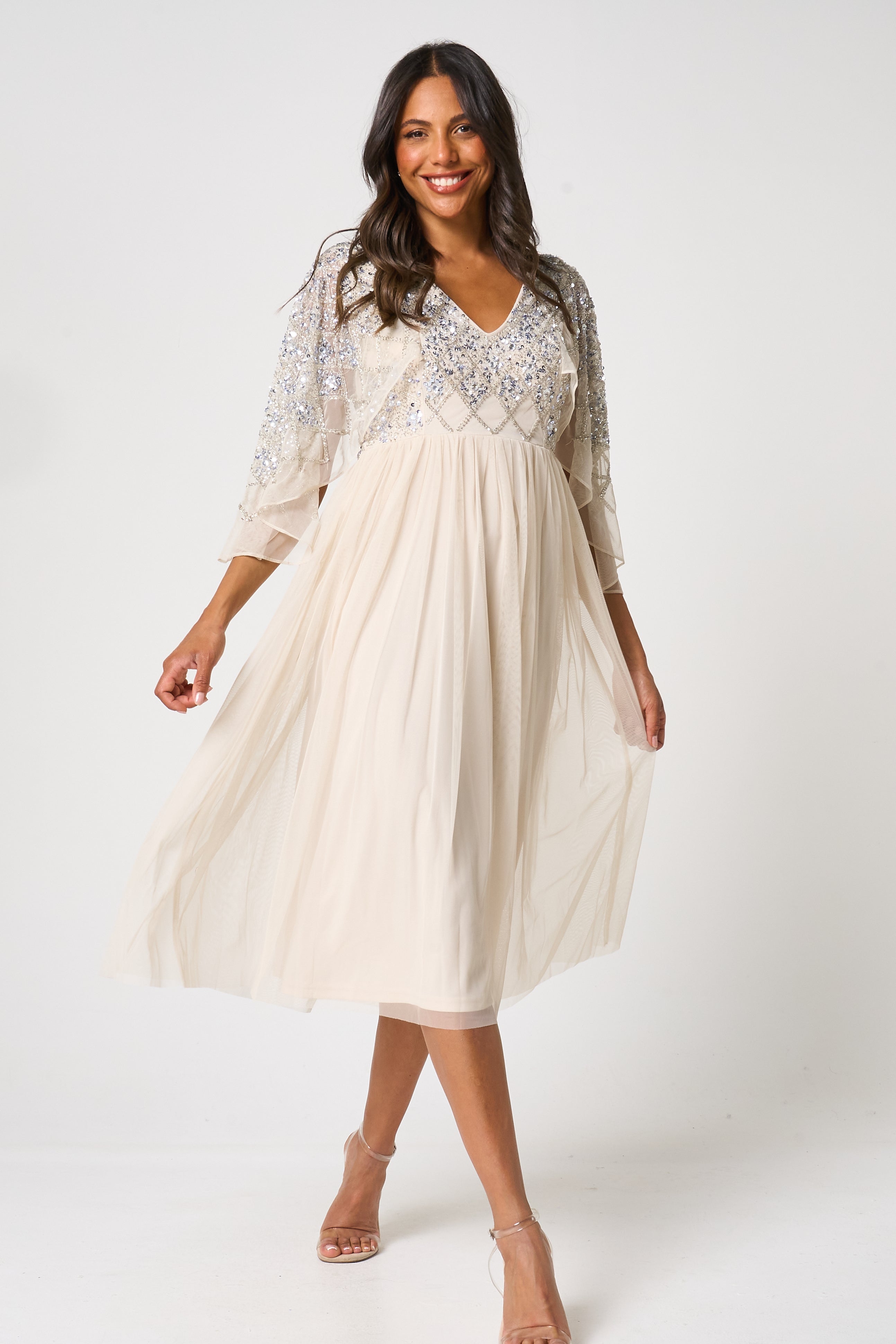 nude sequin midi dress Endless Rose Women's Scoop Neck Sequins Midi Dress