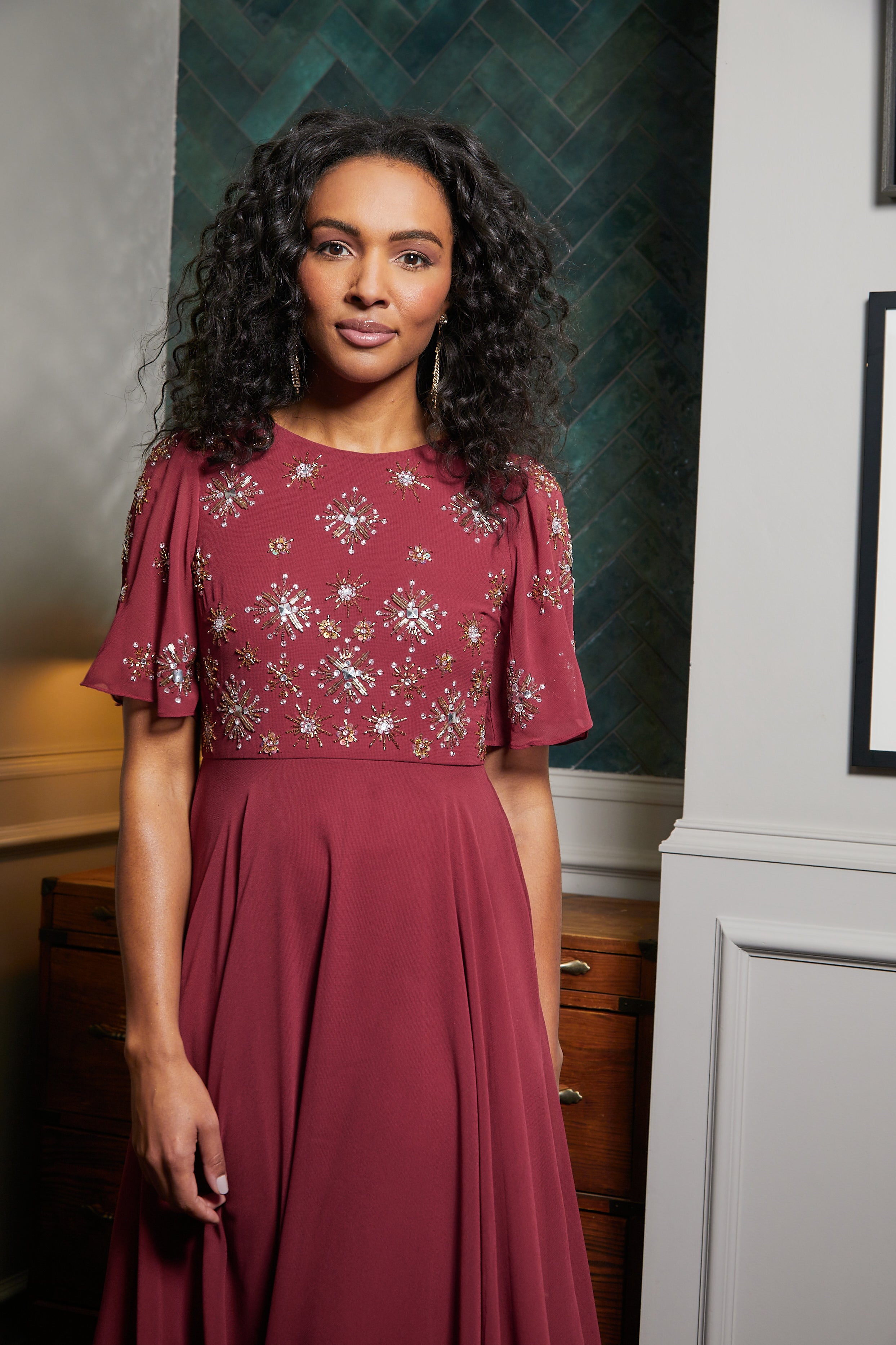 Kelby Burgundy Embellished Midaxi Dress Frock and Frill Kelby Burgundy Embellished Midaxi Dress Frock and Frill