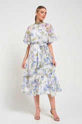 Kelda White Floral Print Midi Dress