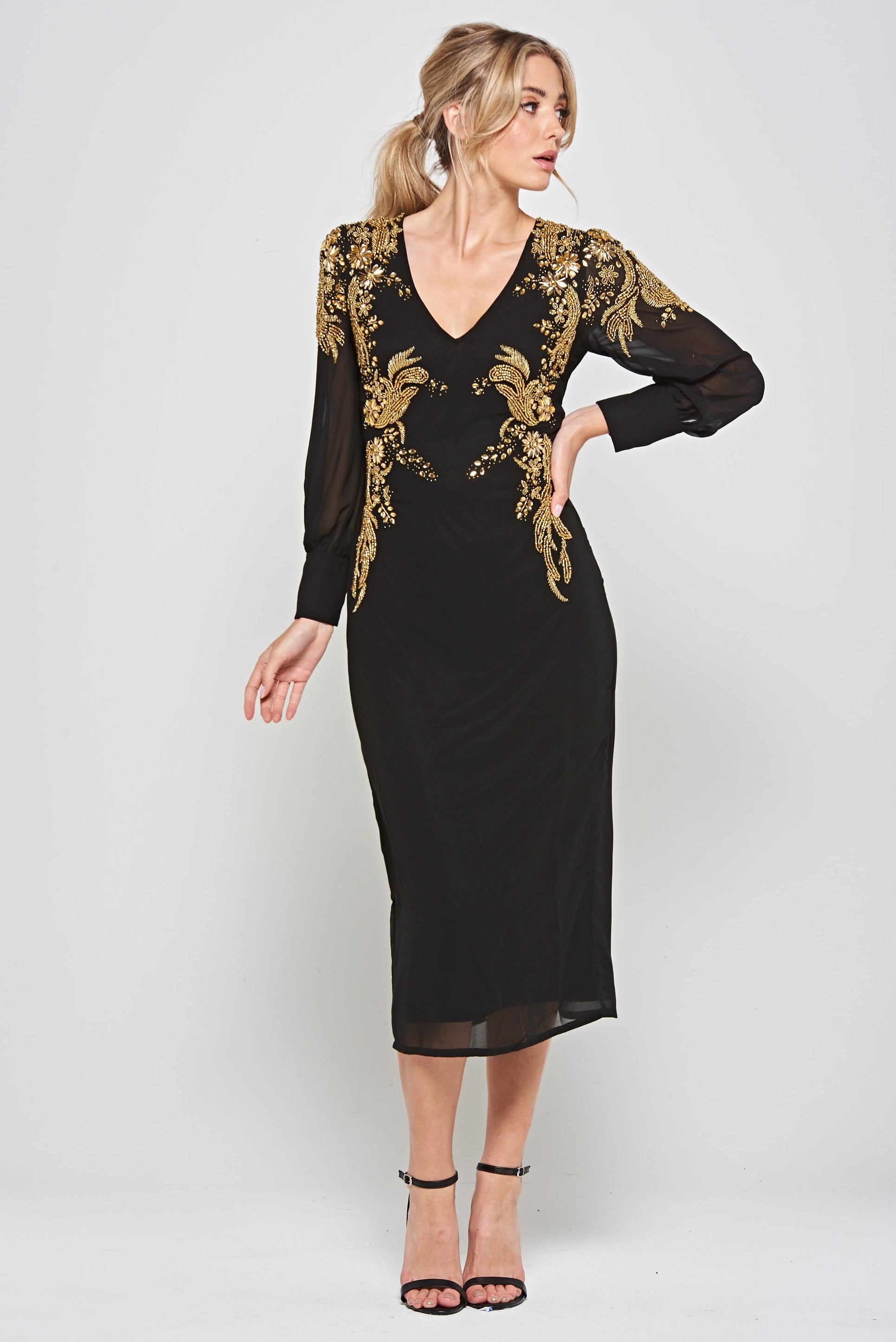 Kiah Black Embellished Midi Dress Frock and Frill Kiah Black Embellished Midi Dress Frock and Frill