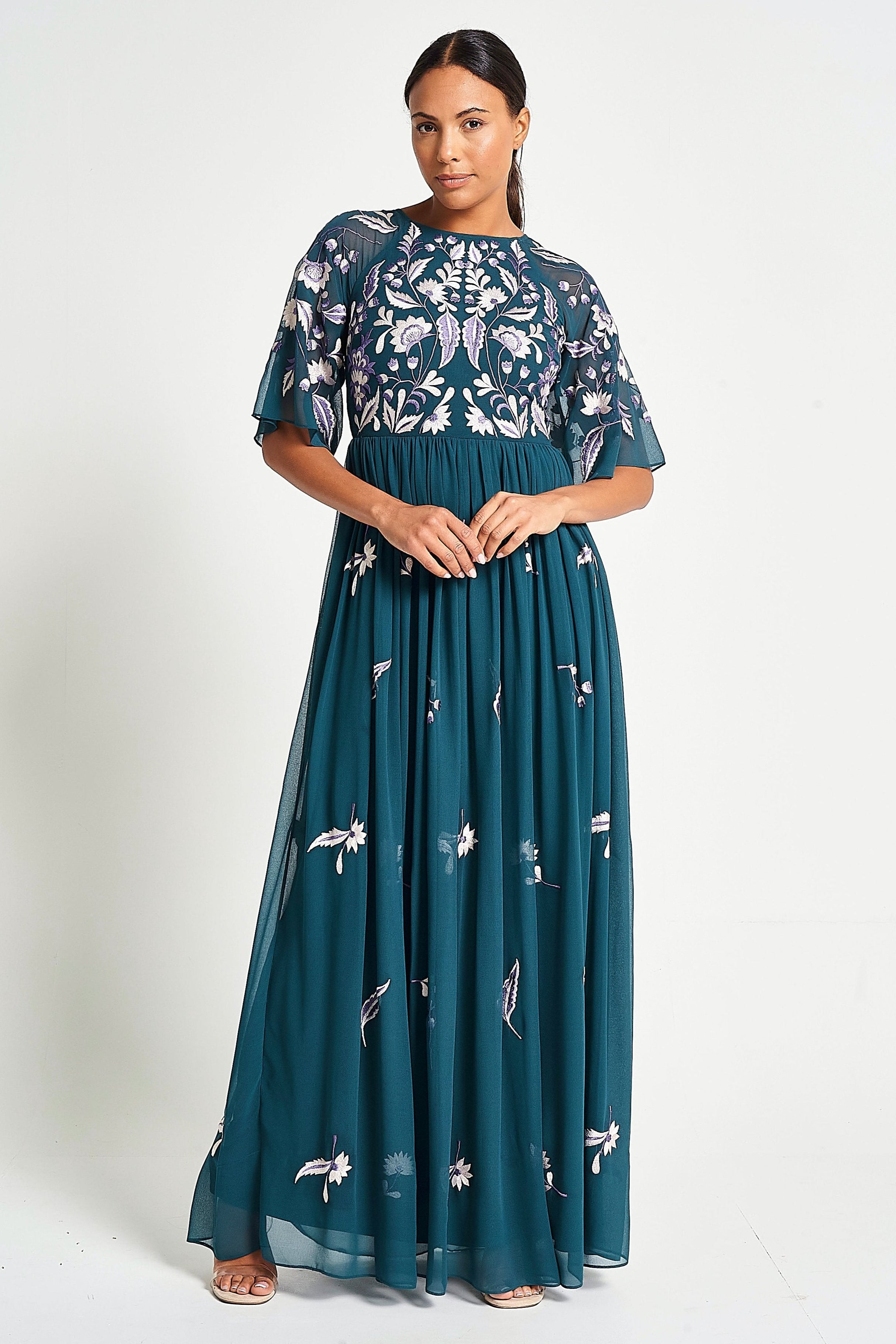 Laurel Teal Floral Embroidered Maxi Dress Frock and Frill Laurel Teal Floral Embroidered Maxi Dress Frock and Frill